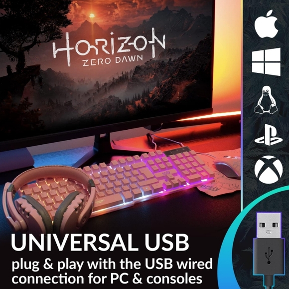 Orzly Pink Gaming Keyboard RGB USB Wired Rainbow Keyboard - Picture 5 of 7